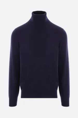 Ribbed Trim Cashmere Turtleneck