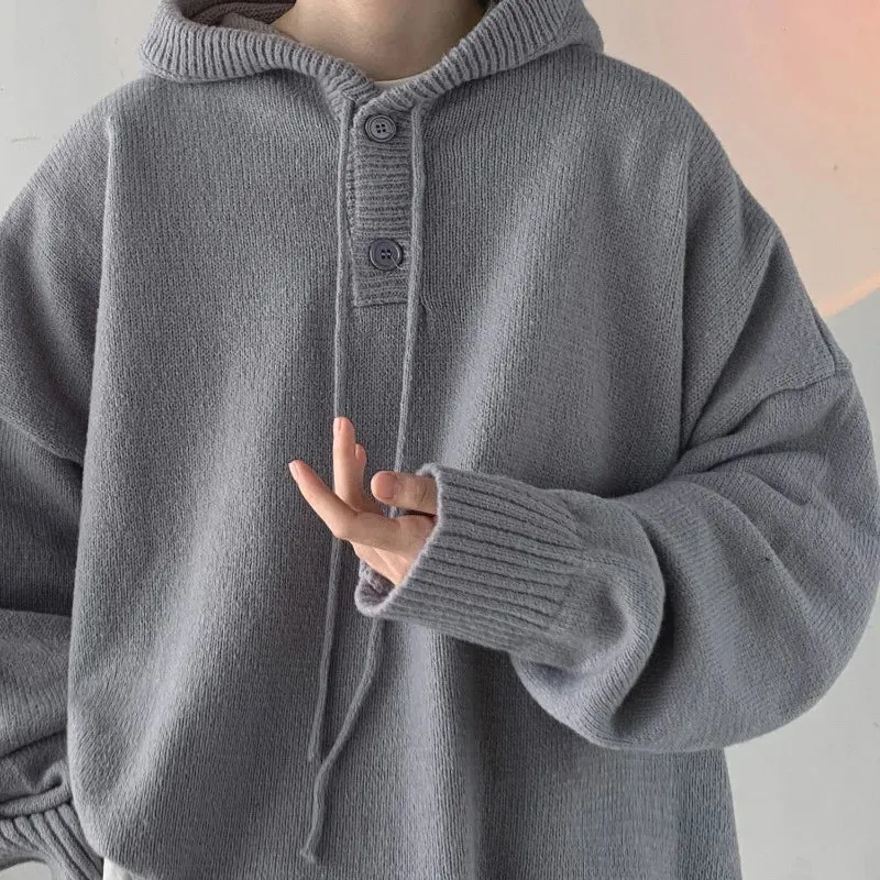 Riolio Men Pullover Hoodie Korean Style Classic Solid Color Casual Hoodies Oversized Loose Hooded Knitwear Mens Knitted Pullovers