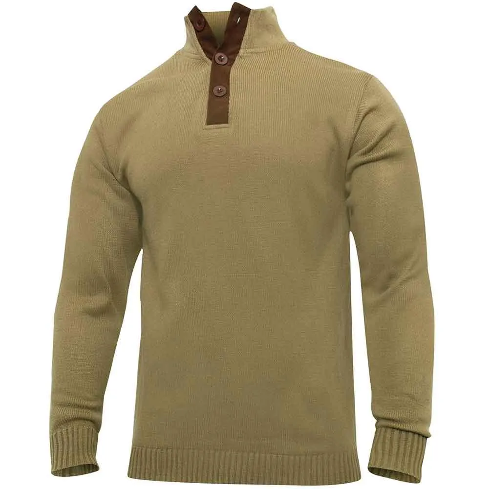 Rothco 3-Button Sweater With Suede Accents