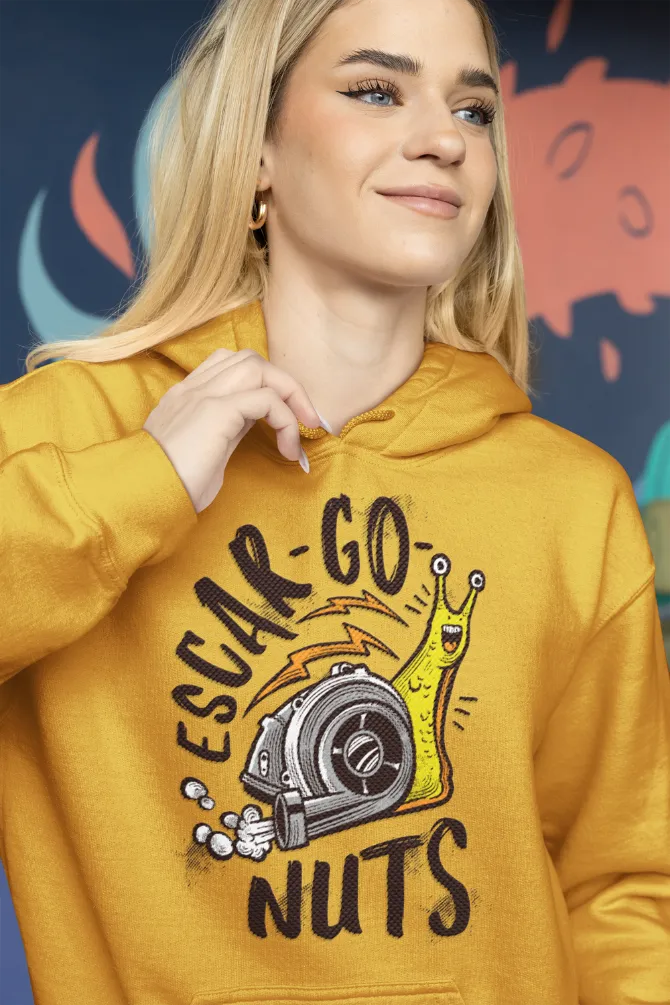 Snail Robot Machine Mustard Yellow Printed Hoodie for women