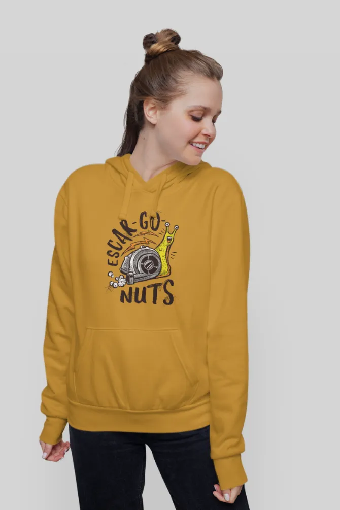 Snail Robot Machine Mustard Yellow Printed Hoodie for women