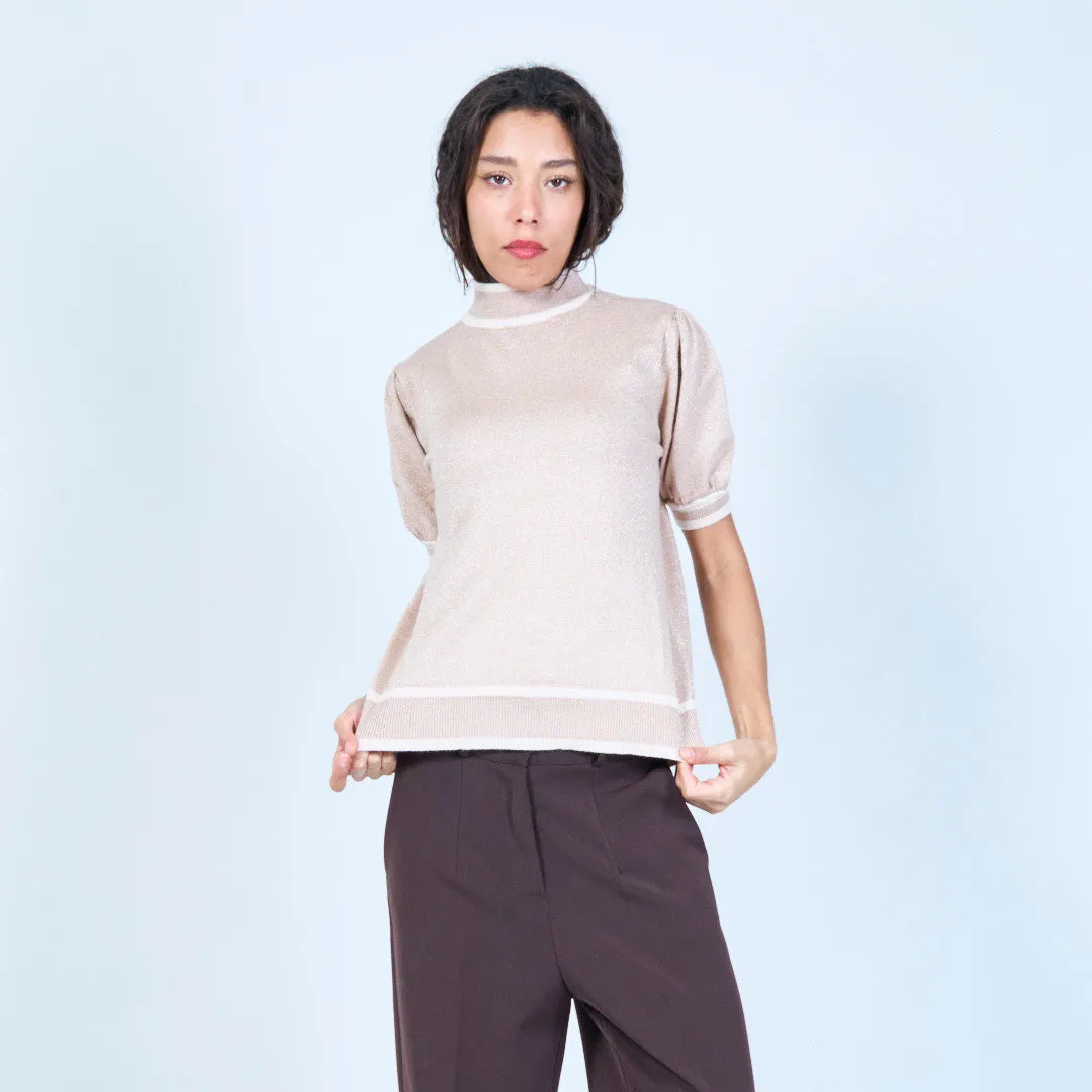 Sparkle knit short-sleeve top with ribbed hem wholesale