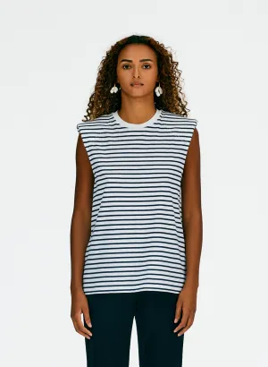 Striped Padded Shoulder Sleeveless T-Shirt