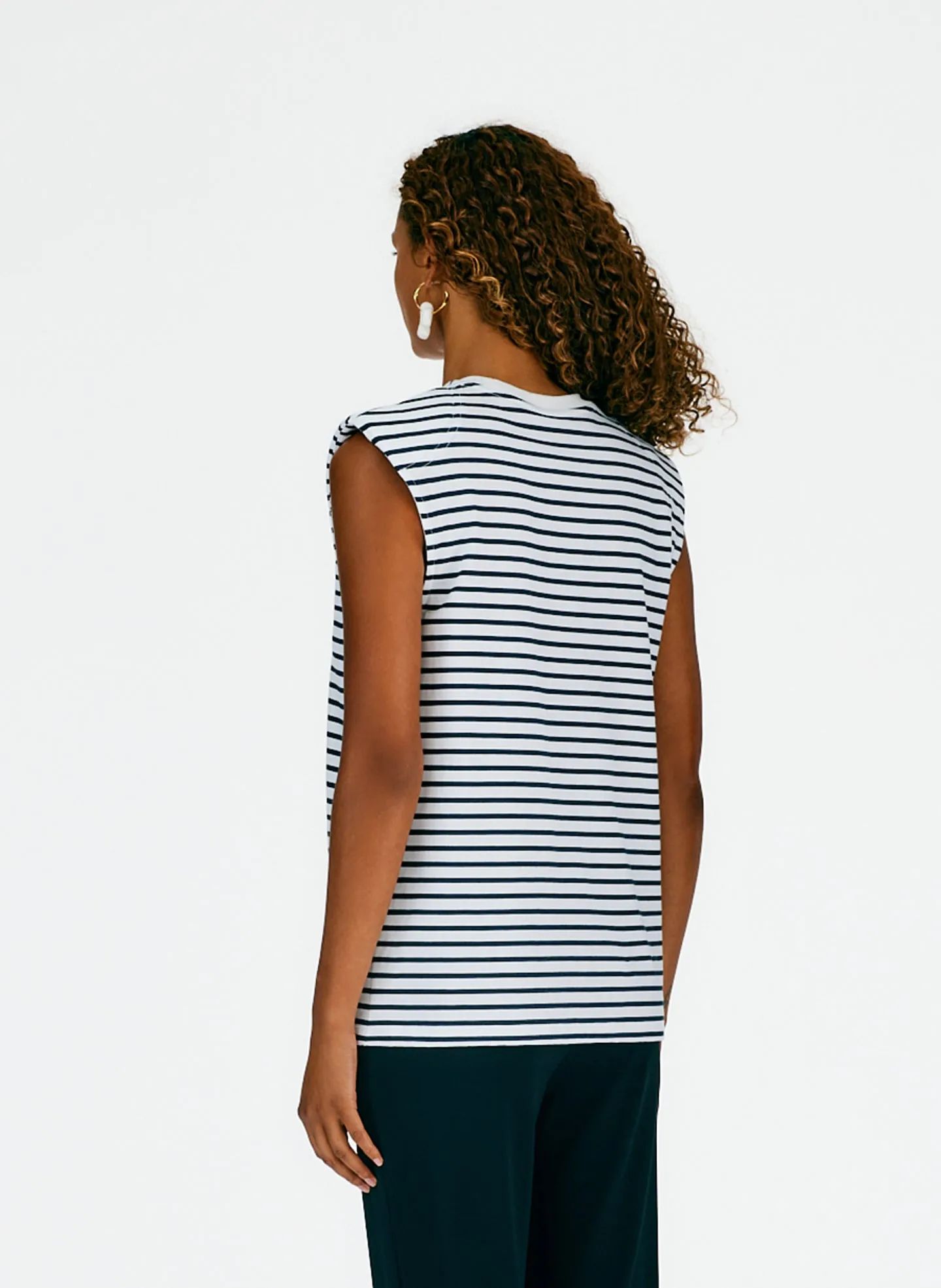 Striped Padded Shoulder Sleeveless T-Shirt