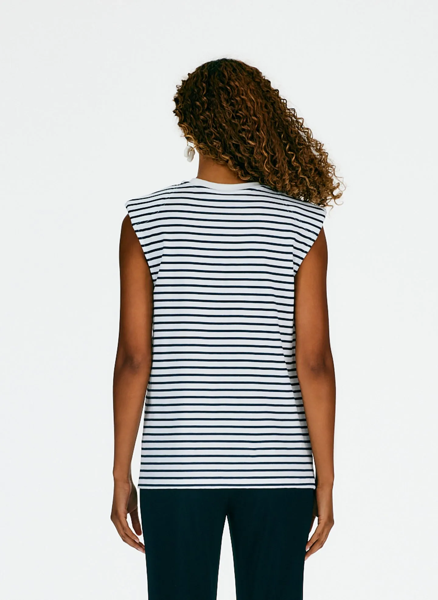 Striped Padded Shoulder Sleeveless T-Shirt