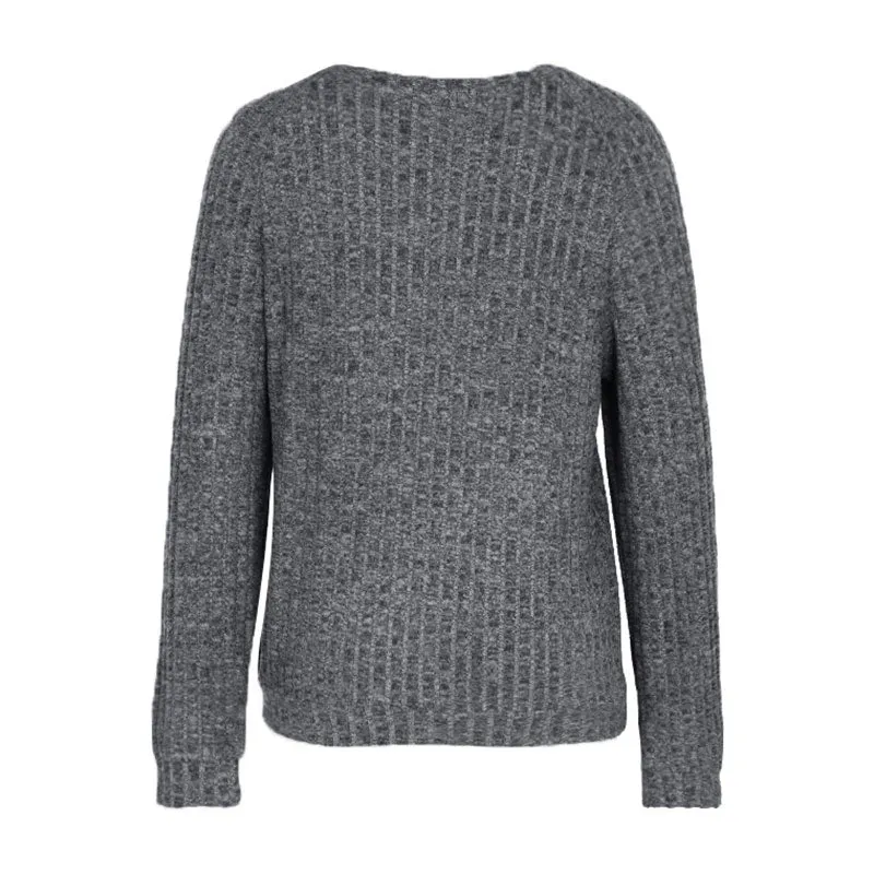 Textured Marled Knit Round Neck Long Sleeve Pullover Knit Sweater