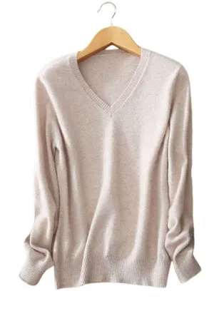 V-Neck Cashmere Wool Knit Sweater Women