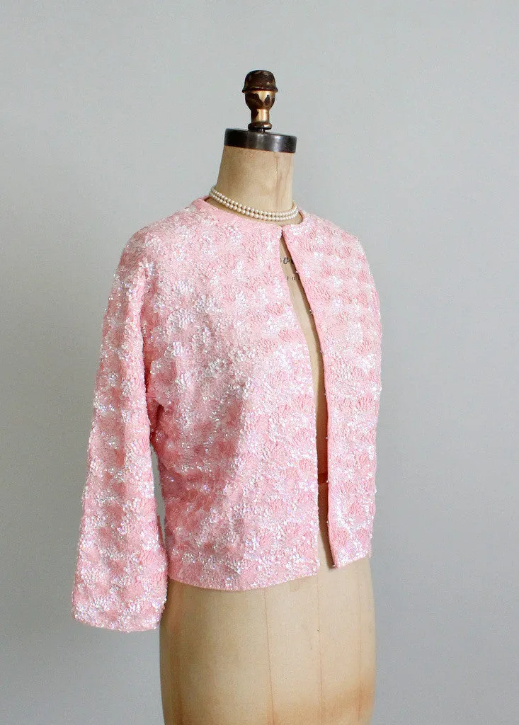 Vintage 1960s Pink Sequined Party Cardigan