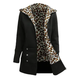 Women Hoodies Coat Leopard Fleece Warm Casual