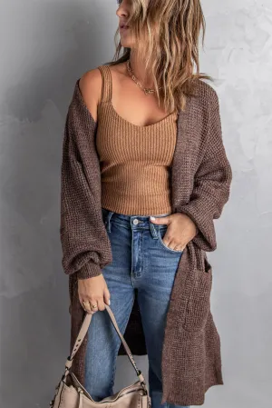 Women's Open Front Waffle Knit Texture Long Chunky Cardigan