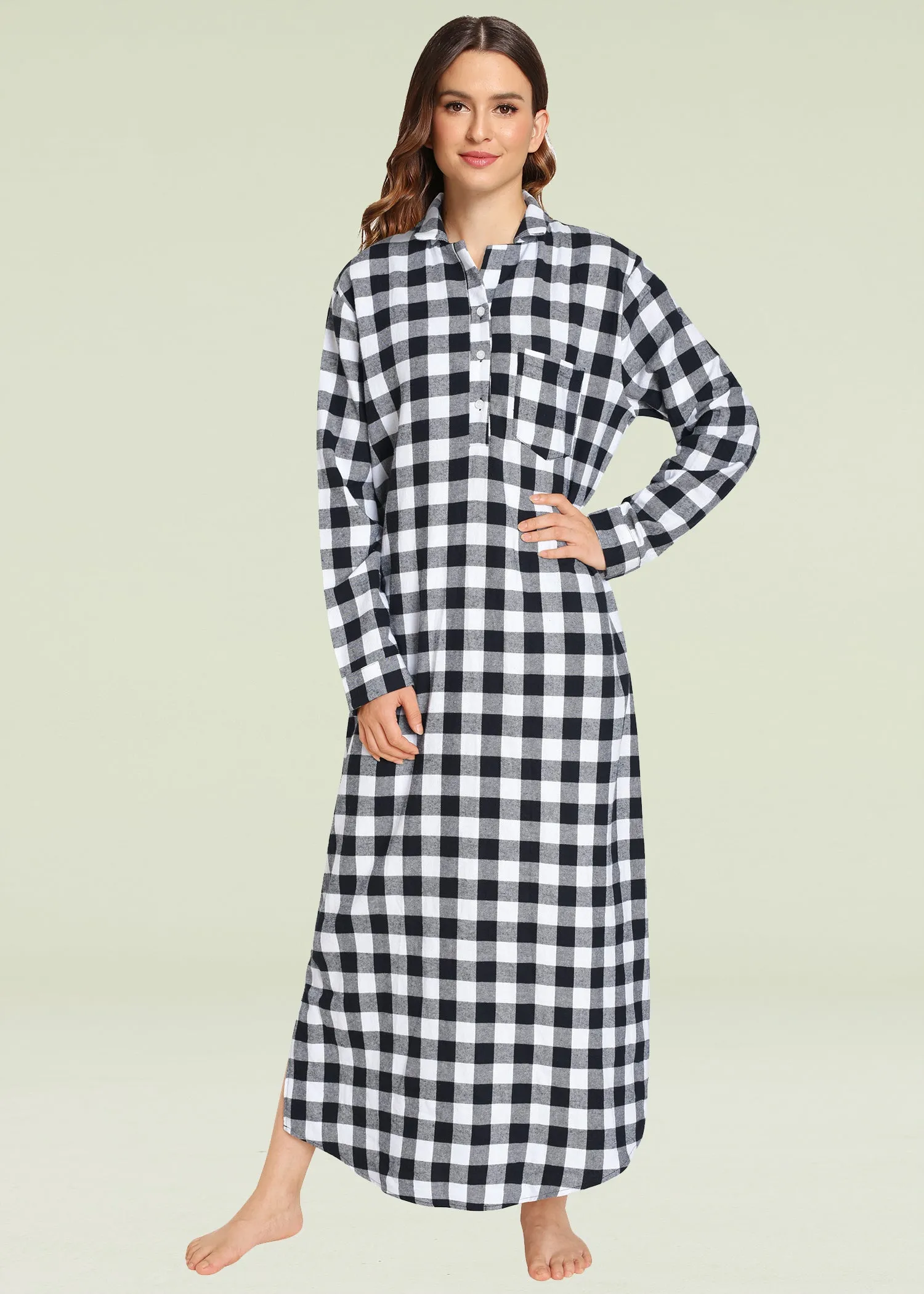 Women's Plaid Flannel Nightgowns Full Length Sleep Shirts