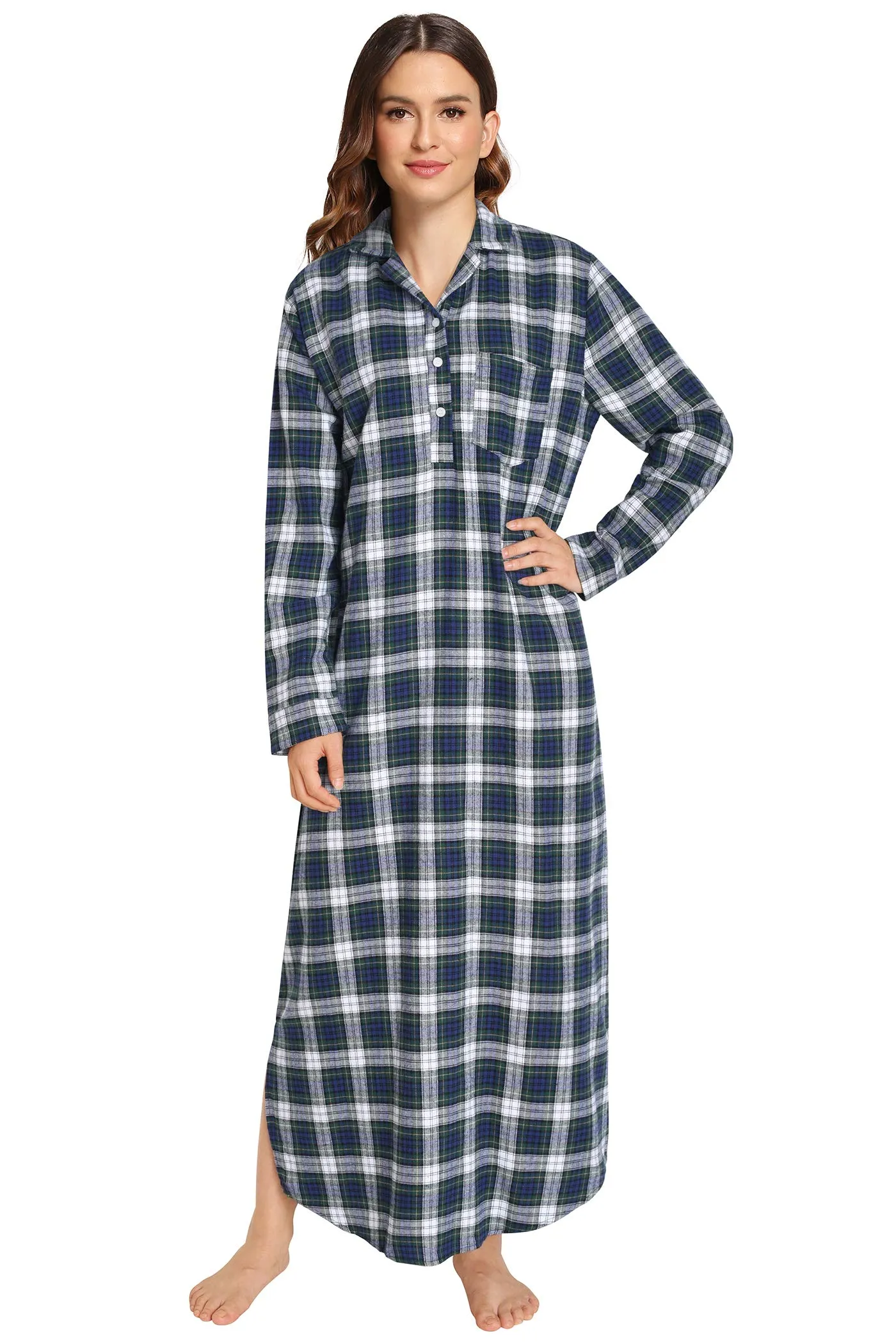 Women's Plaid Flannel Nightgowns Full Length Sleep Shirts