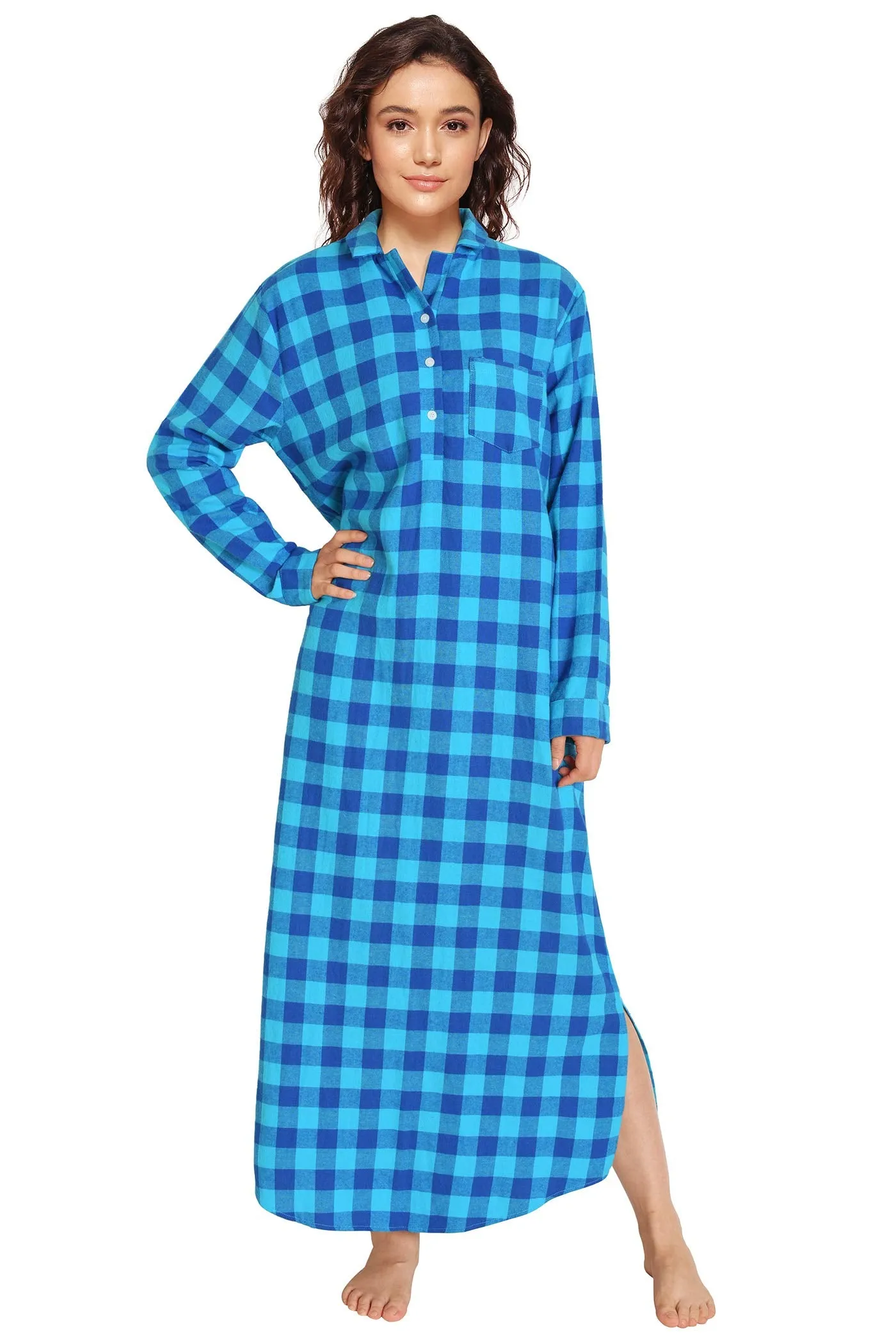 Women's Plaid Flannel Nightgowns Full Length Sleep Shirts