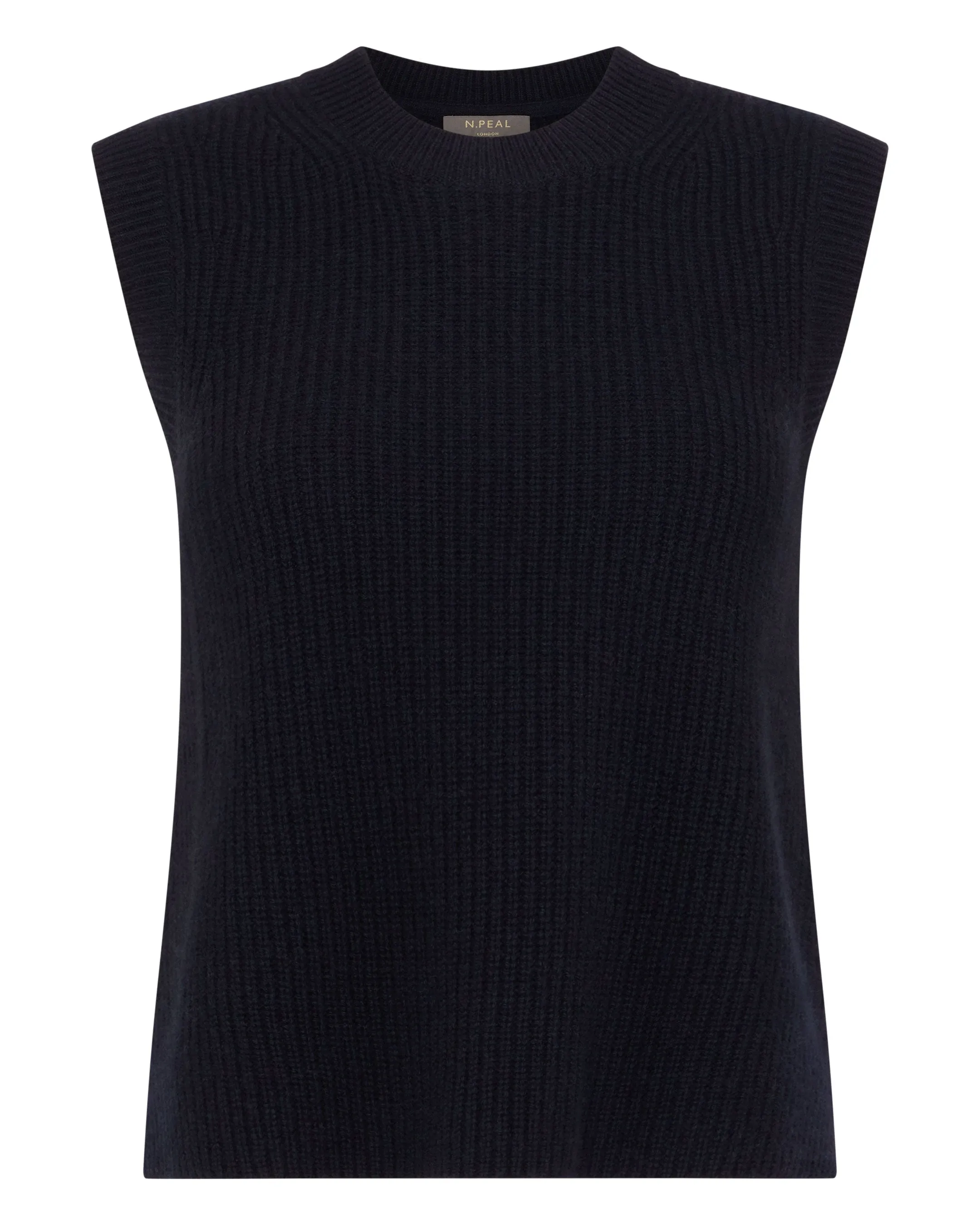 Women's Rib Round Neck Cashmere Tank Top Navy Blue