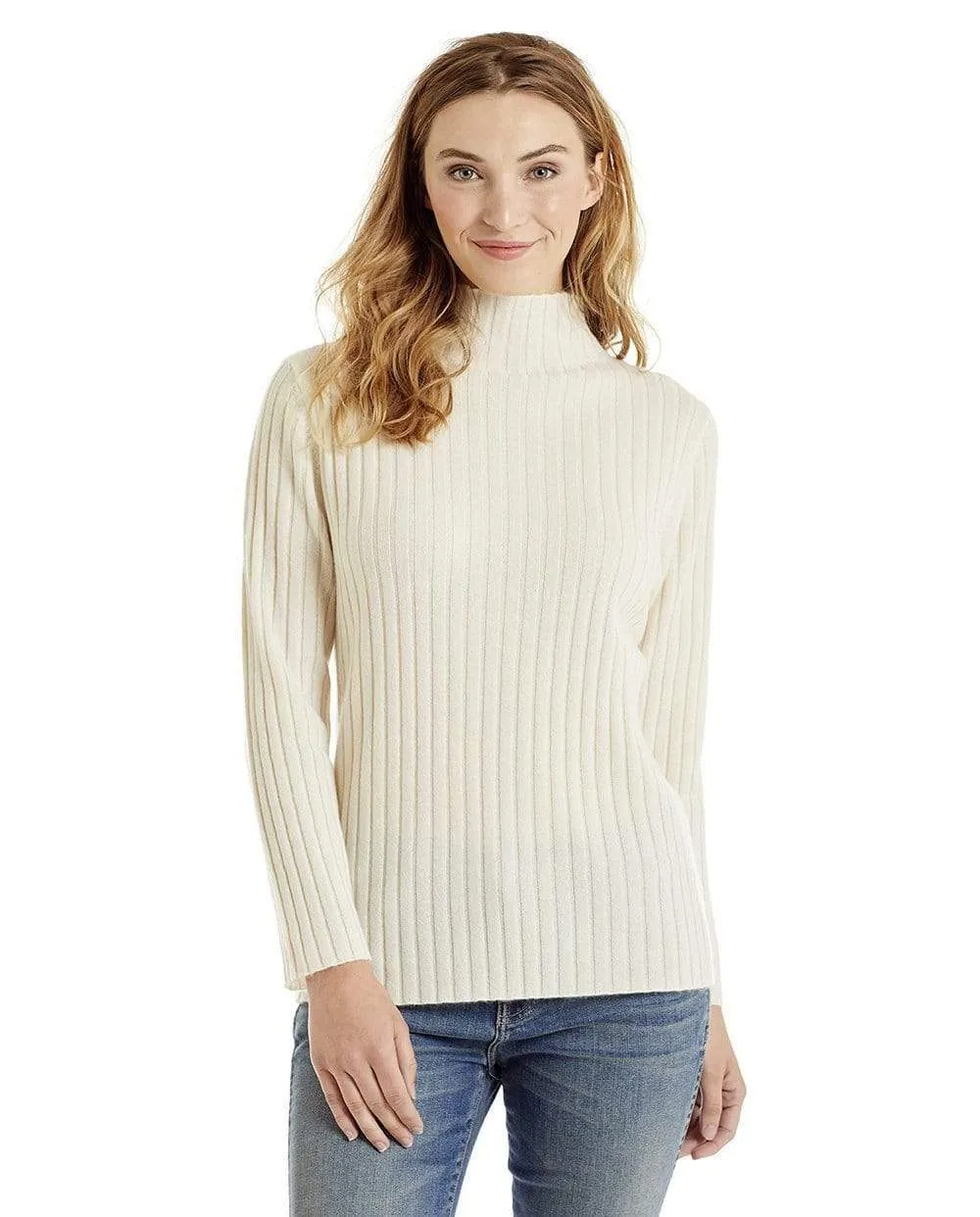 Women's Ribbed Mock Turtleneck Cashmere Sweater