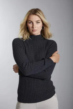 Women's Ribbed Mock Turtleneck Cashmere Sweater