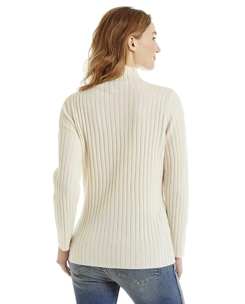 Women's Ribbed Mock Turtleneck Cashmere Sweater