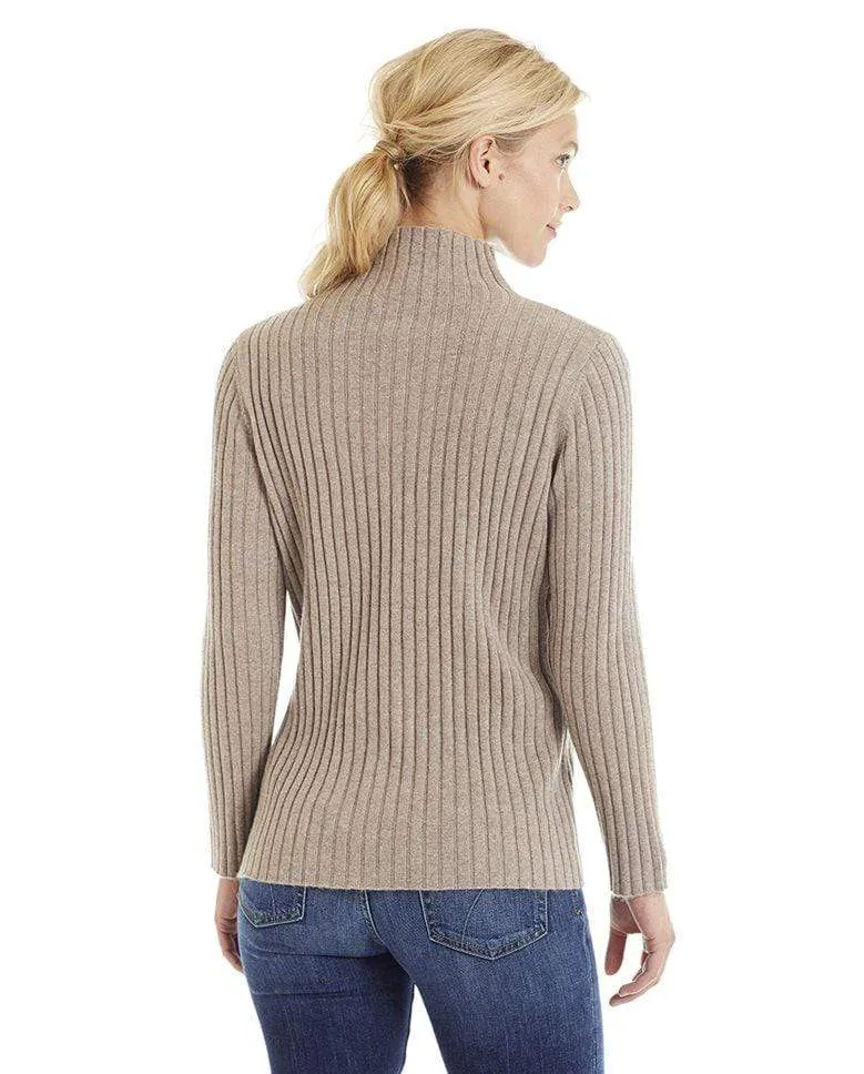 Women's Ribbed Mock Turtleneck Cashmere Sweater