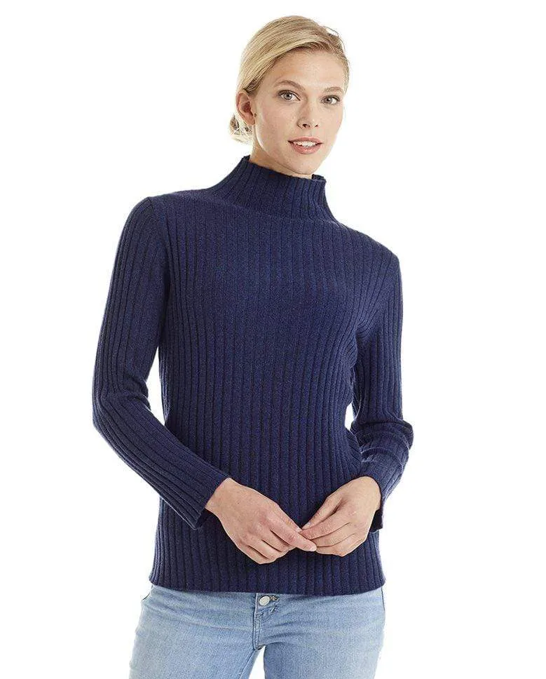 Women's Ribbed Mock Turtleneck Cashmere Sweater