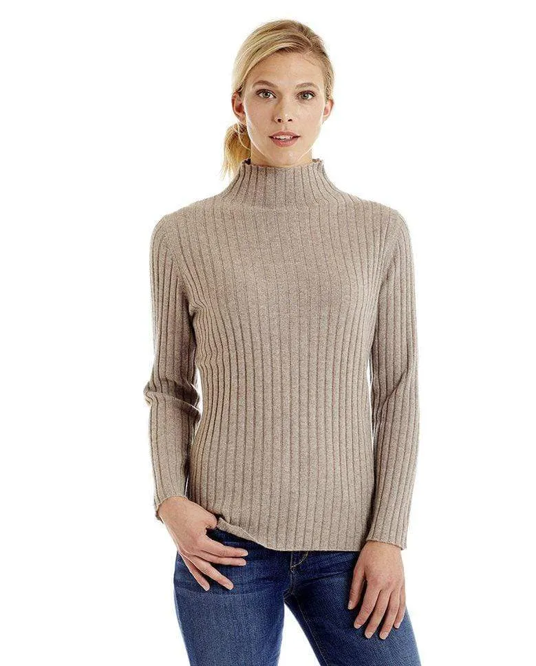 Women's Ribbed Mock Turtleneck Cashmere Sweater