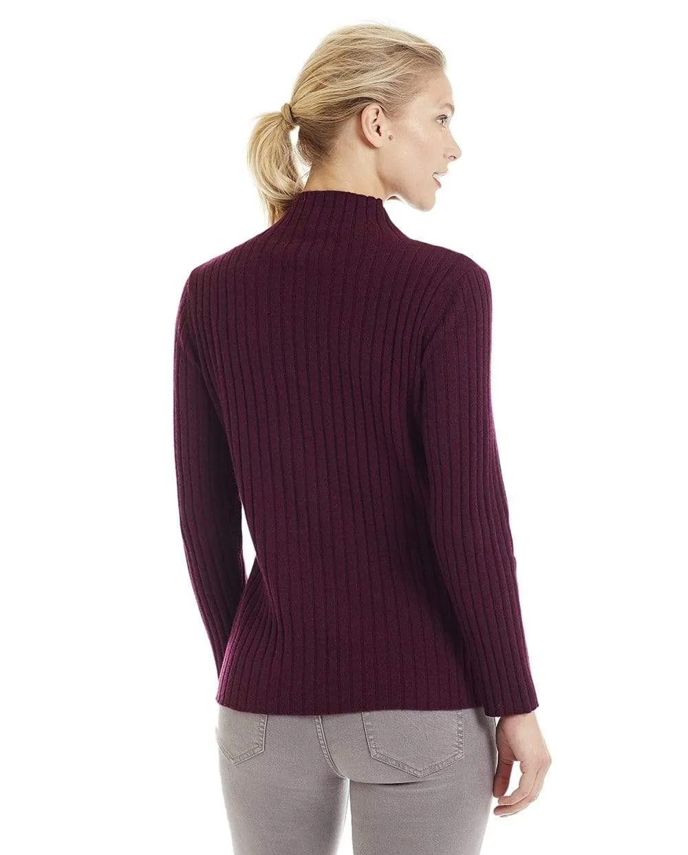 Women's Ribbed Mock Turtleneck Cashmere Sweater