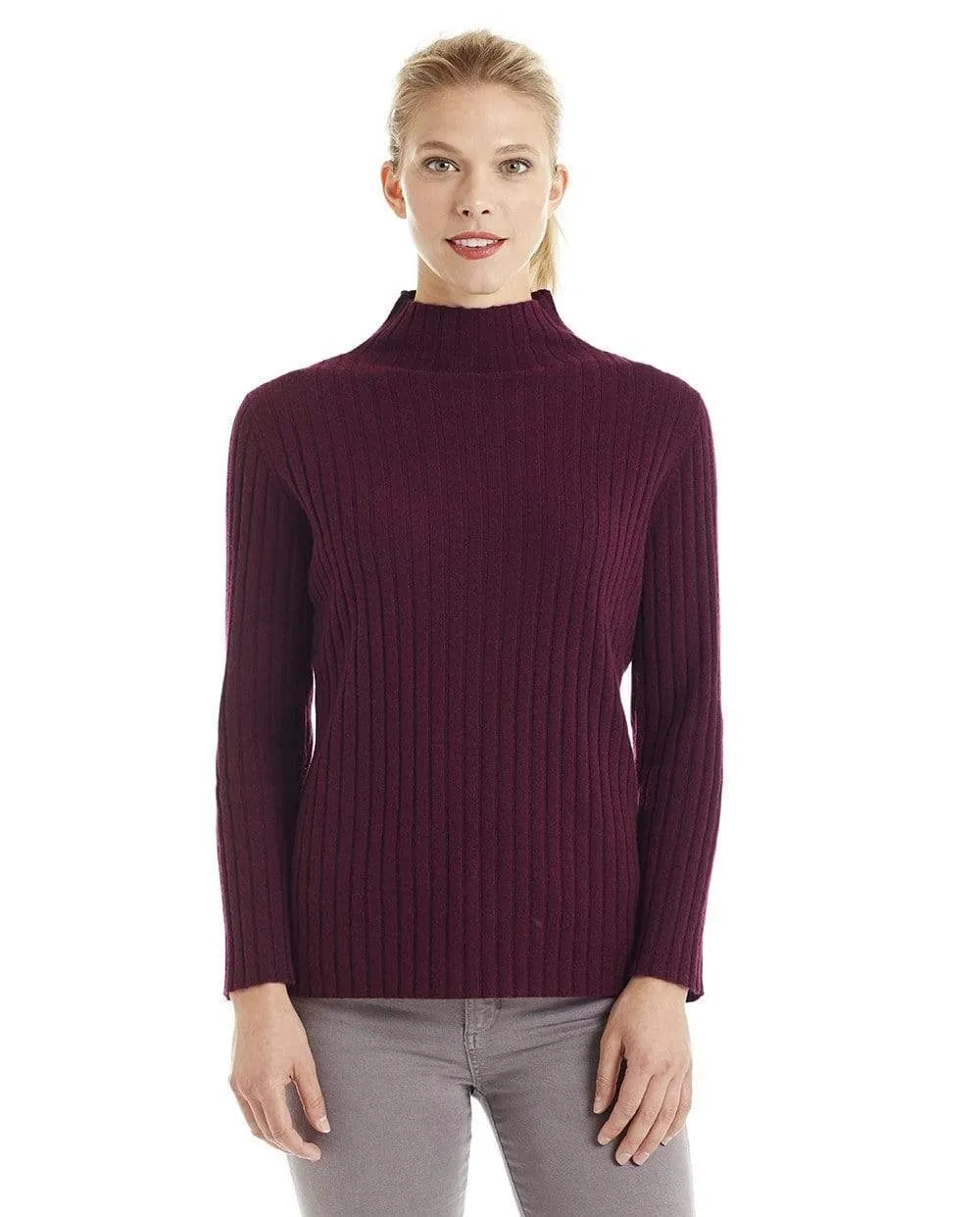 Women's Ribbed Mock Turtleneck Cashmere Sweater