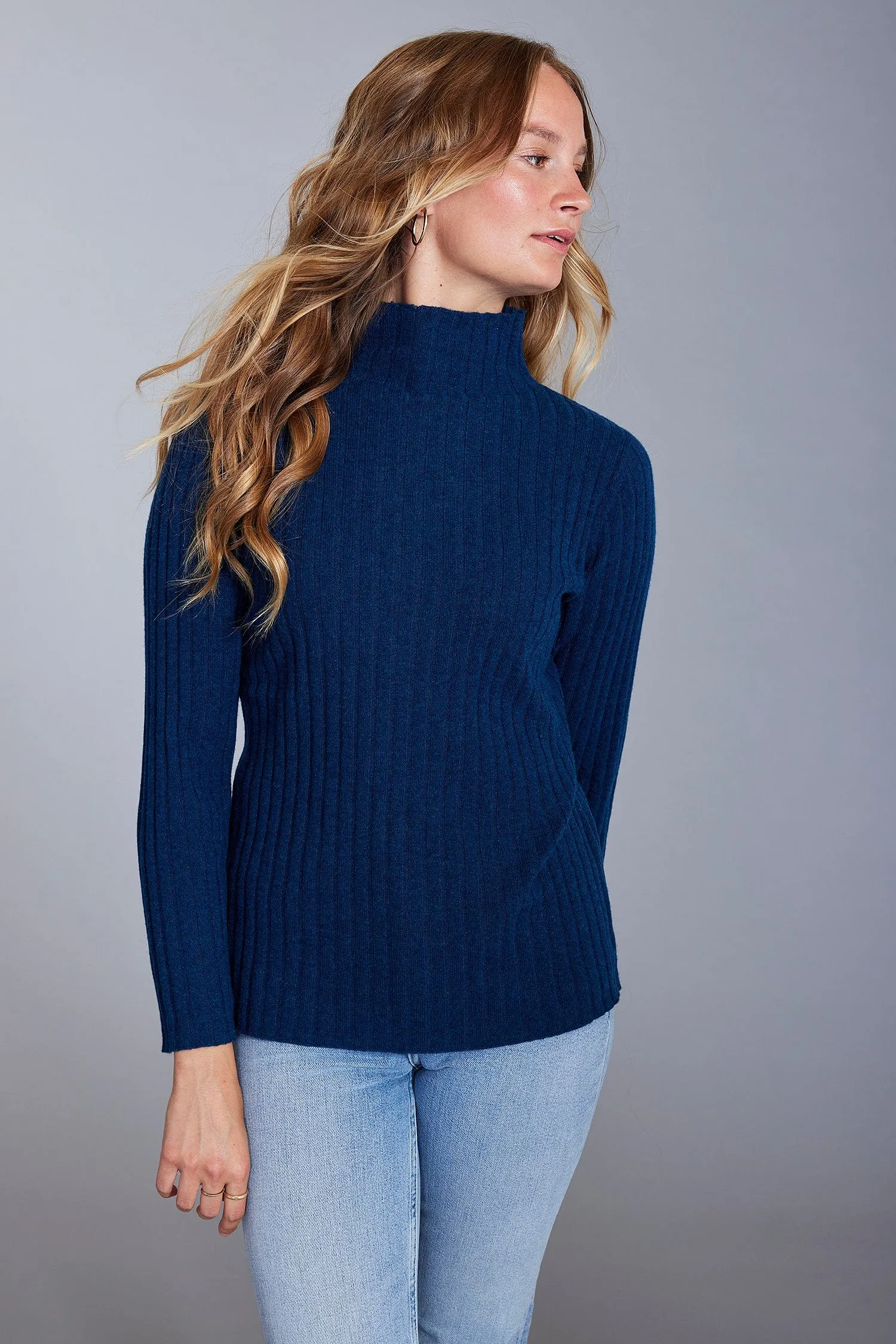 Women's Ribbed Mock Turtleneck Cashmere Sweater