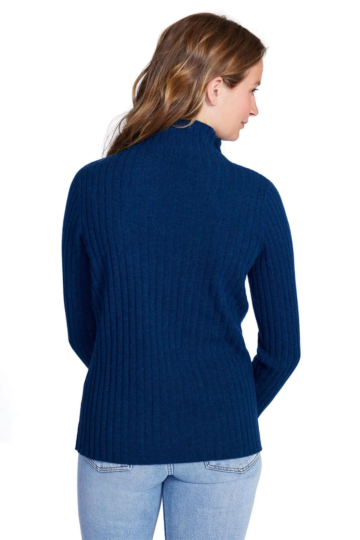 Women's Ribbed Mock Turtleneck Cashmere Sweater